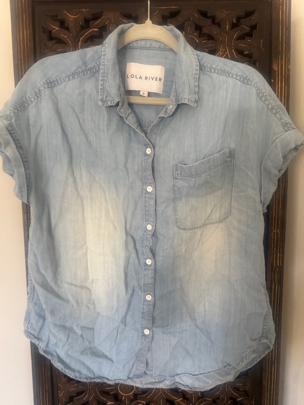 Lola River Washed Light Blue Denim Button-Down Shirt